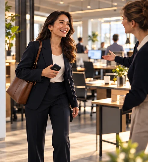 New employee being welcomed in a bright office